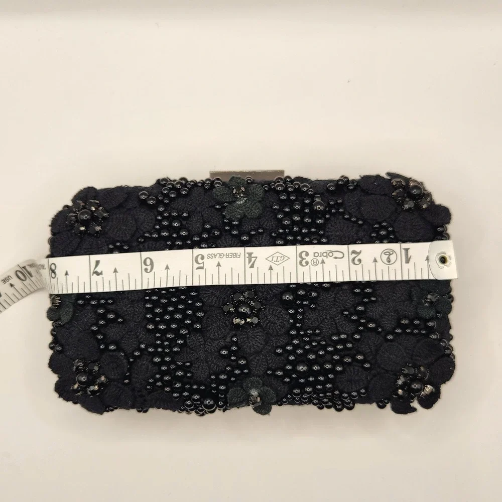 New Olga Berg Bonnie Black Lace Beaded Clutch Wedding Formal Bag Flower Floral B
